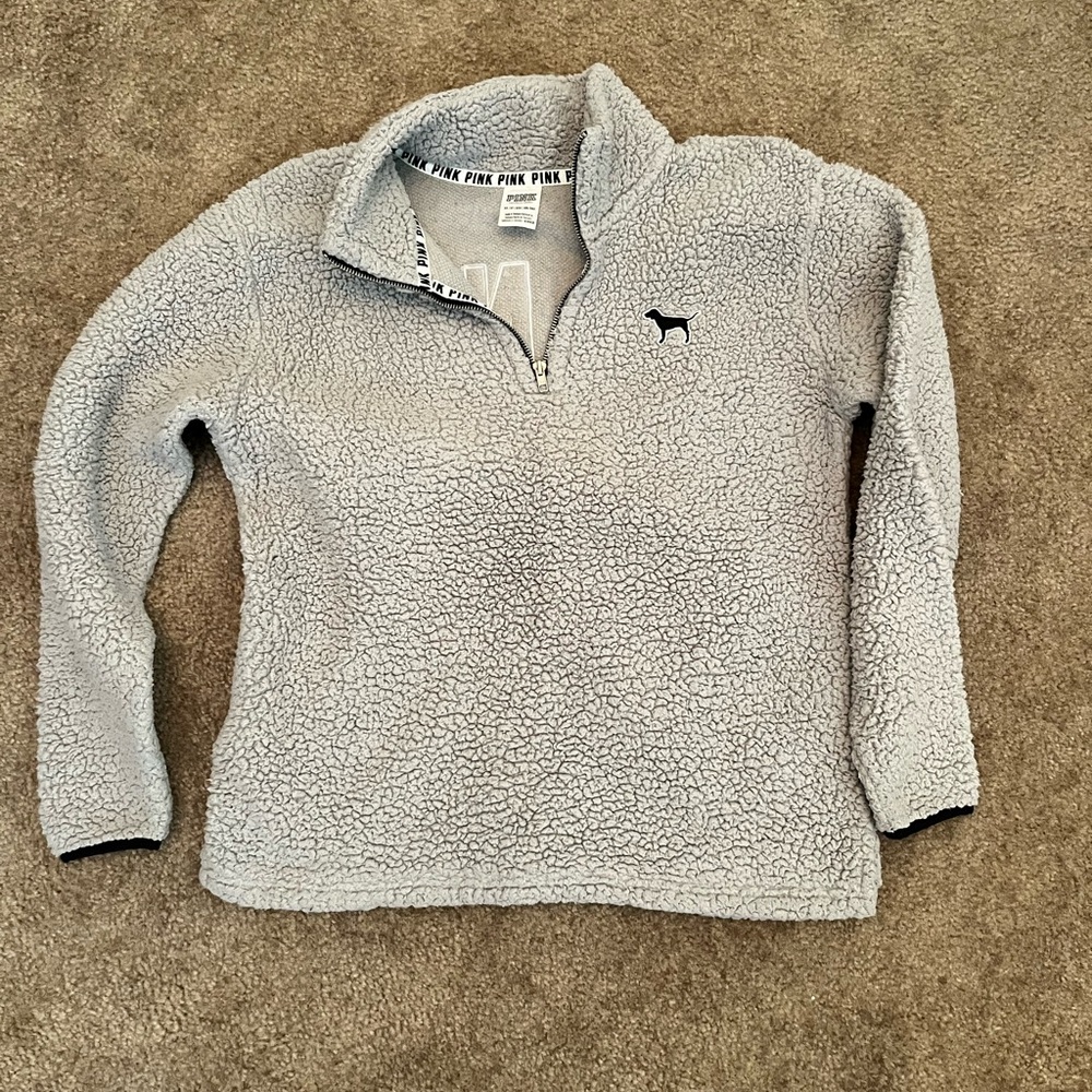 Victoria Secret PINK - Sherpa 3/4 Zip Pull Over- Size XS - Light Gray